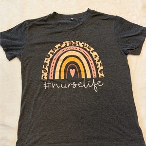 Amazon Dark Gray Tee with Leopard Rainbow